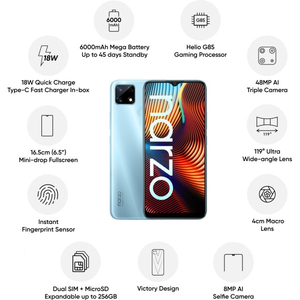 Realme narzo 20 (Victory Blue, 4GB RAM, 128GB Storage)