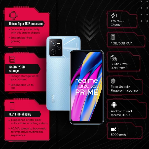 Realme Narzo 50A Prime flash Blue 4gb Ram 64gb Storage Fhd+ Display