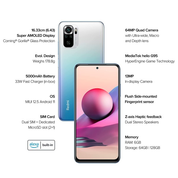 Redmi Note 10S (Deep Sea Blue, 8GB RAM,128 GB Storage) - Super Amoled Display