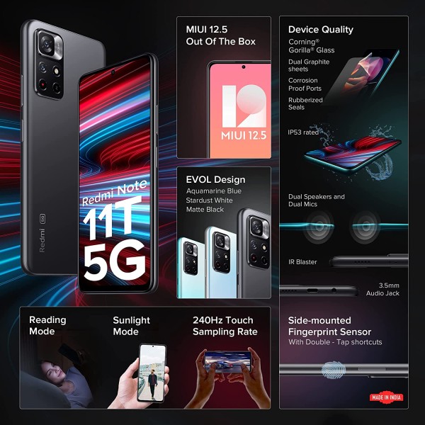 Redmi Note 11T 5G Matte Black 6GB RAM 128GB ROM