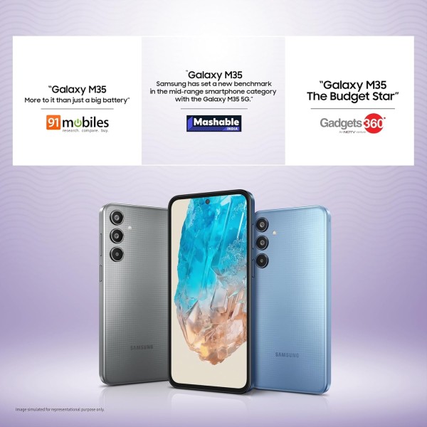 Samsung Galaxy M35 5G (Moonlight Blue,8GB RAM,128GB Storage)| Corning Gorilla Glass Victus+| AnTuTu Score 595K+ | Vapour Cooling Chamber | 6000mAh Battery | 120Hz Super AMOLED Display| Without Charger