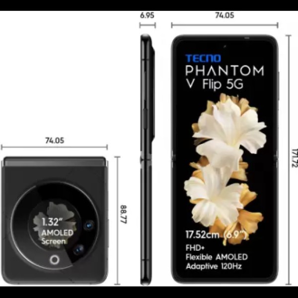 Tecno Phantom V Flip 5G (Iconic Black 8 GB RAM) 256 GB Storage