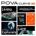 TECNO POVA Curve 5G (8GB+128GB), 144Hz AMOLED, Slimmest 7.45mm Curve with 5500mAh Battery, Segment's 1st AI
