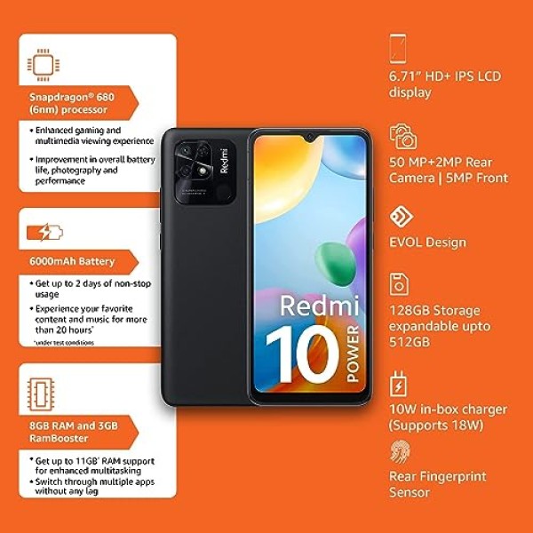 Xiaomi Redmi 10 Power (Power Black, 8GB RAM, 128GB Storage) refurbished