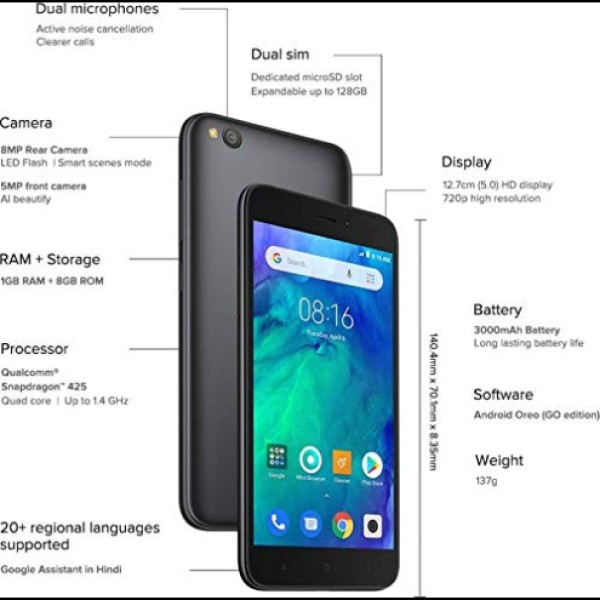 Xiaomi Redmi Go Phone (Black, 8 GB 1 GB RAM)