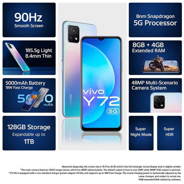 Vivo Y72 5G (Prism Magic, 8GB RAM, 128GB Storage)