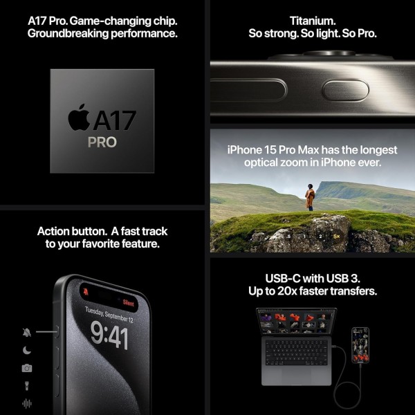 Apple iPhone 15 Pro Max, 256GB, Black Titanium -