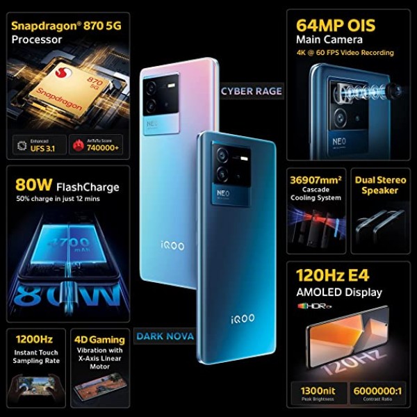 iQOO Neo 6 5G (Cyber Rage, 12GB RAM, 256GB Storage) refurbished