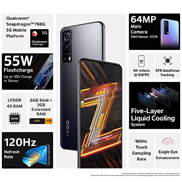 iQOO Z3 5G (Ace Black, 8GB RAM, 256GB Storage) refurbished