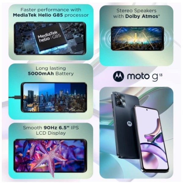 Motorola G13, Matte Charcoal (4GB, 128GB) refurbished