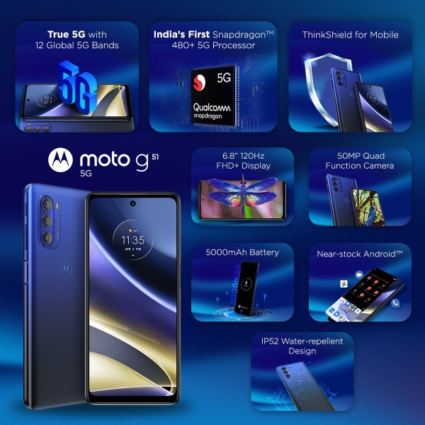 MOTOROLA G51 5G (Indigo Blue 4 GB RAM 64 GB Storage refurbished