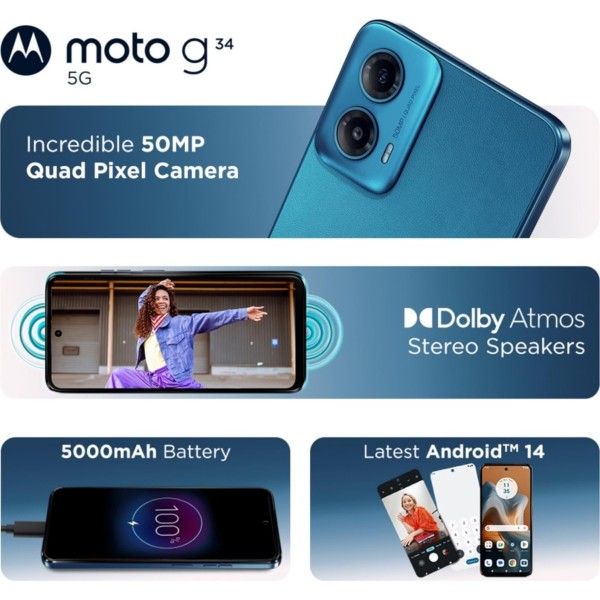 Motorola G34 5G (Ice Blue, 8GB RAM, 128GB Storage) (refurbished)