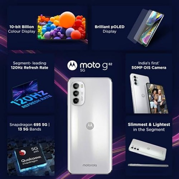 Motorola G82 5G (White Lily, 8GB RAM, 128GB Storage) refurbished