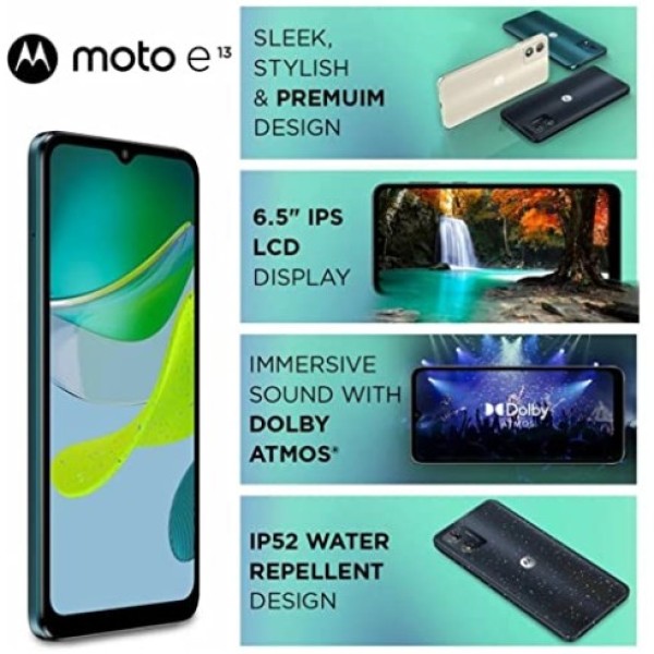 Motorola Moto E13 (Aurora Green, 2GB RAM, 64GB Storage) refurbished