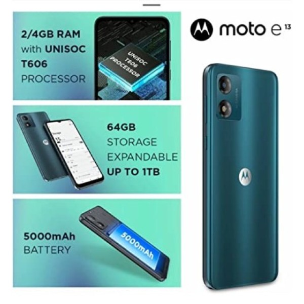 Motorola Moto E13 (Aurora Green, 2GB RAM, 64GB Storage) refurbished