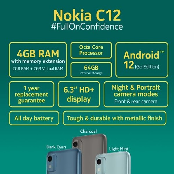 Nokia C12 2GB RAM 64GB Storage Charcoal refurbished
