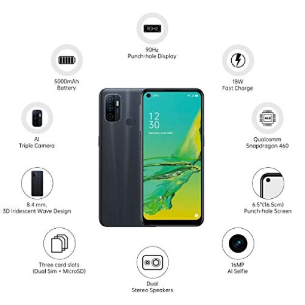 OPPO A53 (2020) Moonlight Black, 4GB RAM, 128GB Storage refurbished