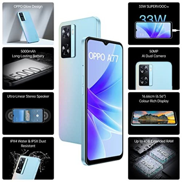 Oppo A77 2022 (Sky Blue, 4GB RAM, 128 Storage) refurbished