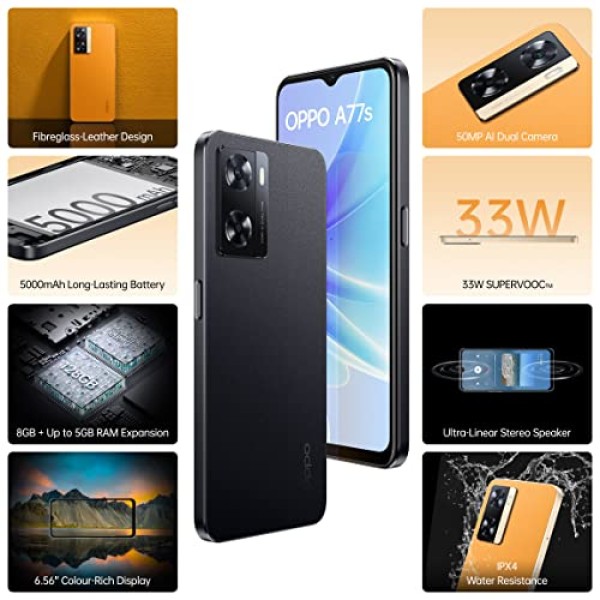Oppo A77s (Starry Black, 8GB RAM, 128 Storage) refurbished