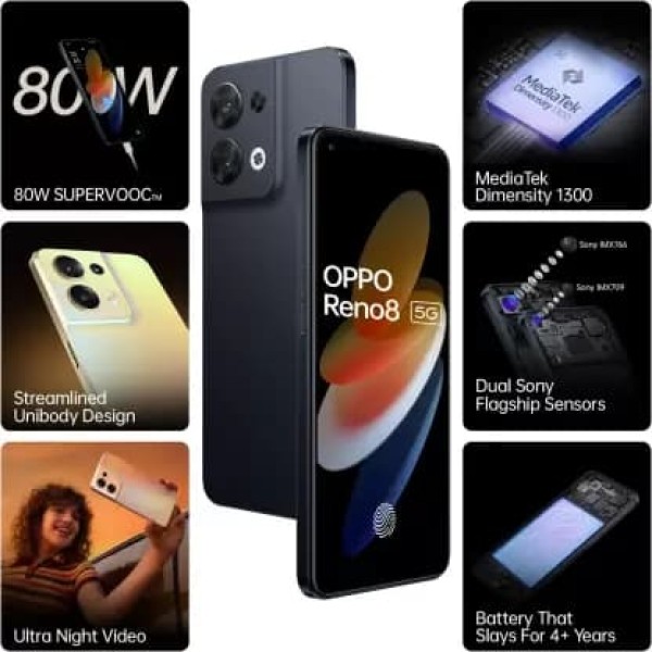 OPPO Reno8 5G (Shimmer Black, 128 GB) (8 GB RAM) refurbished