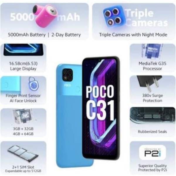 POCO C31 Royal Blue 3GB RAM 32 GB Storage refurbished