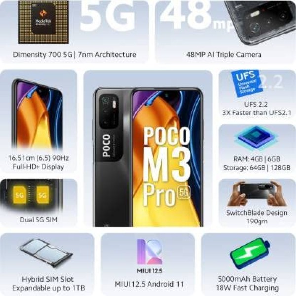 Poco M3 Pro 5G Power Black 4GB RAM 64GB Storage refurbished