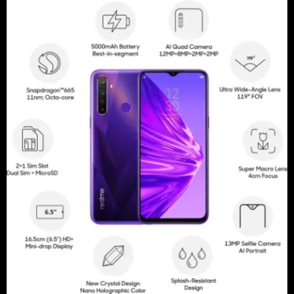 Realme 5 (Crystal Purple, 128 GB, 4 GB RAM) refurbished