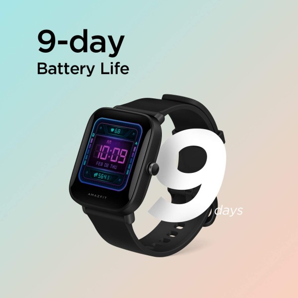 Amazfit Bip U Smart Watch SpO2 Stress Monitor 3.63 cm 1.43 HD Color Display 60 Breathing Training 50 Watch Faces Black