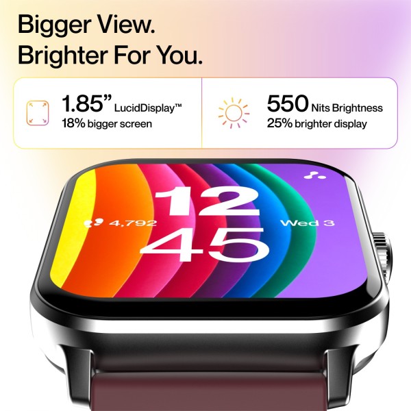 Ambrane Wise Eon Pro1.85 lucid display with BT calling Smartwatch (Black Strap, Regular)