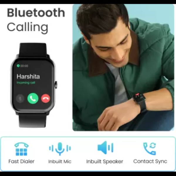 Ambrane Wise-Eon 1.69Lucid Display bluetooth calling function and 7 days battery life Smartwatch (Black Strap, Regular)