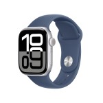 Apple Watch Series 10 [GPS + Cellular 42 mm] Smartwatch with Silver Aluminium Case with Denim Sport Band- S/M. Fitness Tracker, ECG App, Always-On Retina Display, Water Resistant