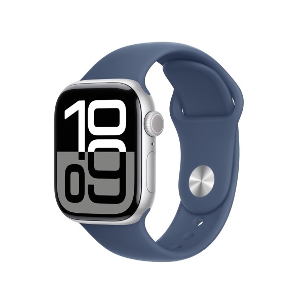 Apple Watch Series 10 [GPS + Cellular 42 mm] Smartwatch with Silver Aluminium Case with Denim Sport Band- S/M. Fitness Tracker, ECG App, Always-On Retina Display, Water Resistant