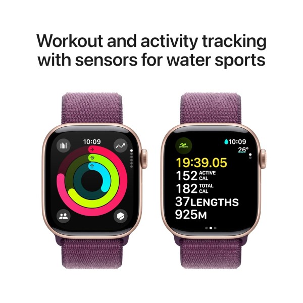 Apple Watch Series 10 [GPS 42 mm] Smartwatch with Rose Gold Aluminium Case with Plum Sport Loop. Fitness Tracker, ECG App, Always-On Retina Display, Carbon Neutral