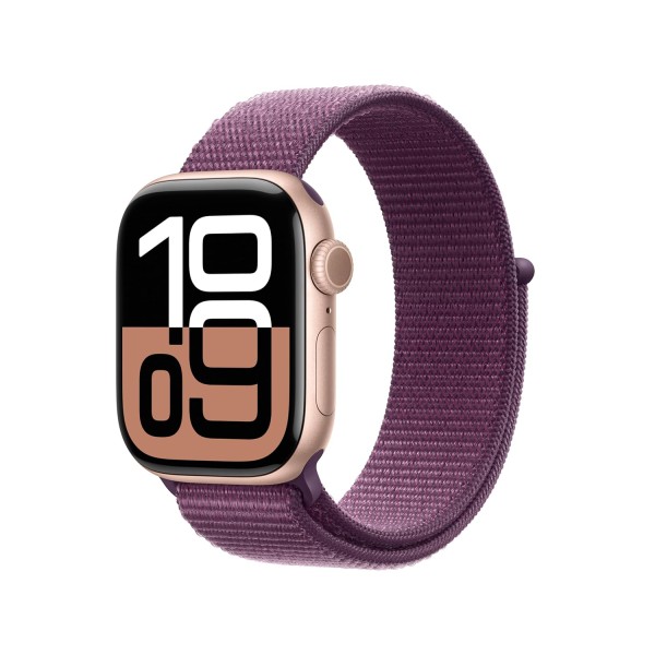 Apple Watch Series 10 [GPS 42 mm] Smartwatch with Rose Gold Aluminium Case with Plum Sport Loop. Fitness Tracker, ECG App, Always-On Retina Display, Carbon Neutral