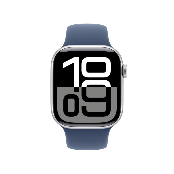 Apple Watch Series 10 [GPS + Cellular 42 mm] Smartwatch with Silver Aluminium Case with Denim Sport Band- S/M. Fitness Tracker, ECG App, Always-On Retina Display, Water Resistant
