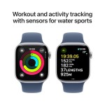 Apple Watch Series 10 [GPS + Cellular 42 mm] Smartwatch with Silver Aluminium Case with Denim Sport Band- S/M. Fitness Tracker, ECG App, Always-On Retina Display, Water Resistant