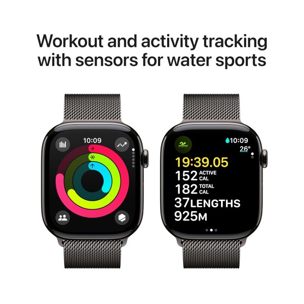 Apple Watch Series 10 [GPS + Cellular 46 mm] Smartwatch with Slate Titanium Case with Slate Milanese Loop - M/L. Fitness Tracker, ECG App, Always-On Retina Display, Carbon Neutral