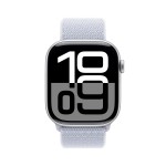 Apple Watch Series 10 [GPS 46 mm] Smartwatch with Silver Aluminium Case with Blue Cloud Sport Loop. Fitness Tracker, ECG App, Always-On Retina Display, Carbon Neutral