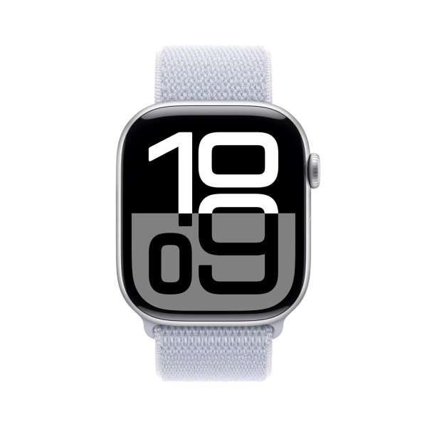 Apple Watch Series 10 [GPS 46 mm] Smartwatch with Silver Aluminium Case with Blue Cloud Sport Loop. Fitness Tracker, ECG App, Always-On Retina Display, Carbon Neutral