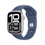Apple Watch Series 10 [GPS 46 mm] Smartwatch with Silver Aluminium Case with Denim Sport Band - S/M. Fitness Tracker, ECG App, Always-On Retina Display, Water Resistant