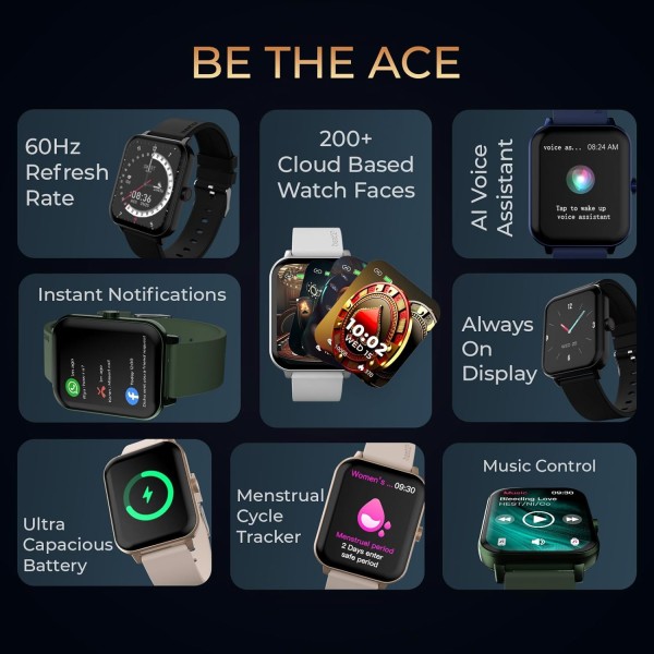 beatXP Marv Ace 1.85” HD Display Bluetooth Calling Smart Watch, Rotary Crown, 240 * 284px, 500 Nits, 60Hz Refresh Rate, 100+ Sports Modes (Black)