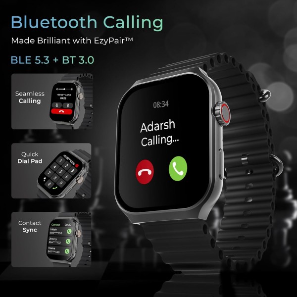 beatxp Marv Ultra 2.01 HD Bluetooth Calling Smart Watch, Metal Body, Rotary Crown, 500 Nits, Health Tracking, Wireless Charging(Electric Black)