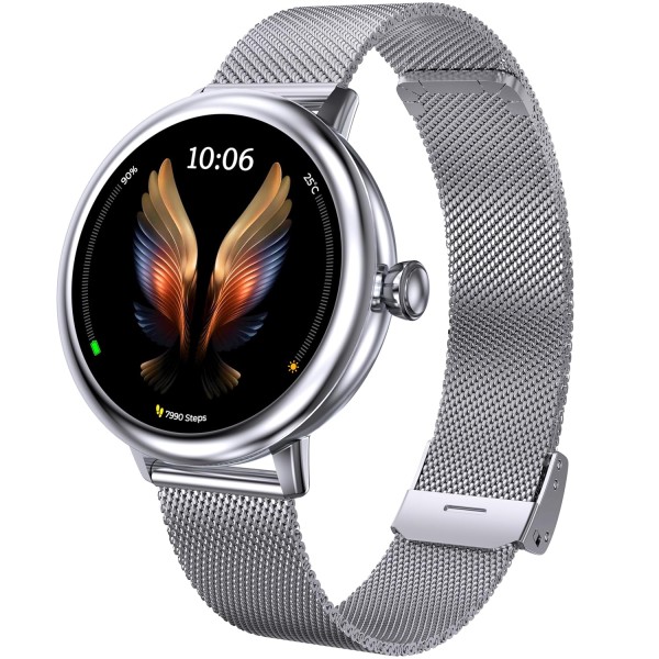 beatXP Eva 1.2 Super AMOLED Display, Bluetooth Calling Smart Watch for Women, Metal Body, 360 * 360px, Menstrual Tracker, 100+ Sports Modes, 24/7 Health Tracking, Rotary Crown, IP68 (Gold) (Unbox)