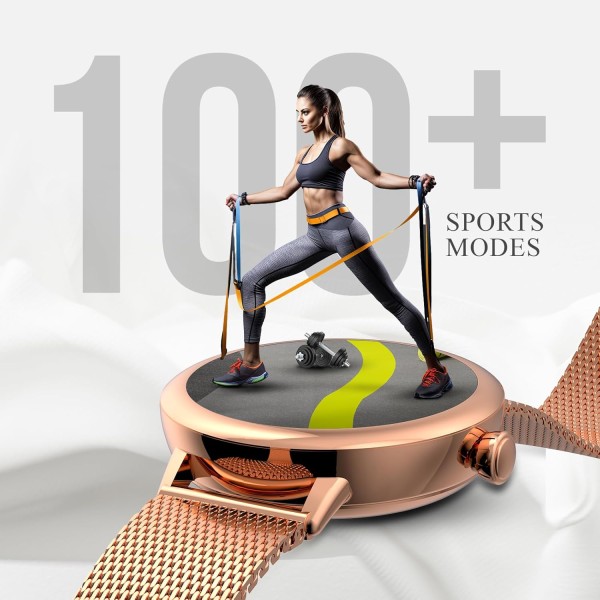 beatXP Eva 1.2 Super AMOLED Display, Bluetooth Calling Smart Watch for Women, Metal Body, 360 * 360px, Menstrual Tracker, 100+ Sports Modes, 24/7 Health Tracking, Rotary Crown, IP68 (Gold) (Unbox)