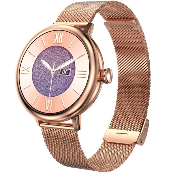 beatXP Eva 1.2 Super AMOLED Display, Bluetooth Calling Smart Watch for Women, Metal Body, 360 * 360px, Menstrual Tracker, 100+ Sports Modes, 24/7 Health Tracking, Rotary Crown, IP68 (Gold) (Unbox)