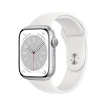 Apple Watch Series 8 [GPS 45 mm] Smart Watch w/Silver Aluminium Case with White Sport Band. Fitness Tracker, Blood Oxygen & ECG Apps, Always-On Retina Display, Water Resistant