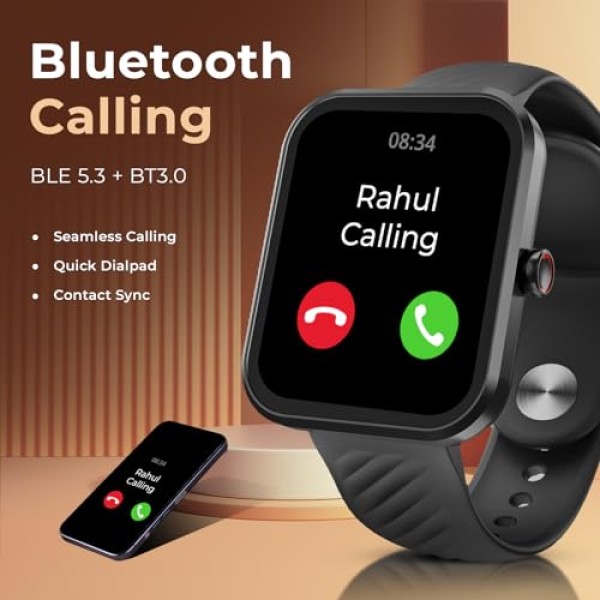 beatXP Marv Aura 1.83” HD Display Bluetooth Calling Smart Watch, Metal Body (Black)