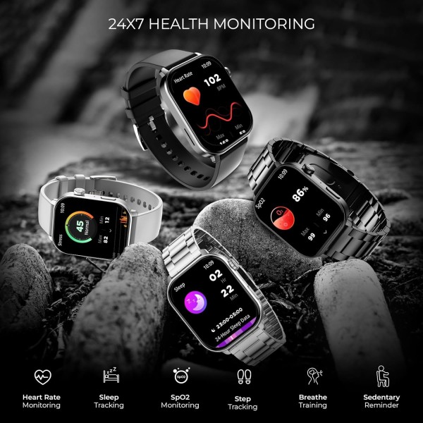 beatXP Unbound Pro 1.96 Super AMOLED Display Bluetooth Calling Smart Watch, Metal Body, Rotary Crown, 410 * 502px, 800 Nits, 60Hz Refresh Rate, 100+ Sports Modes, 24/7, IP67 (Silver Metal)