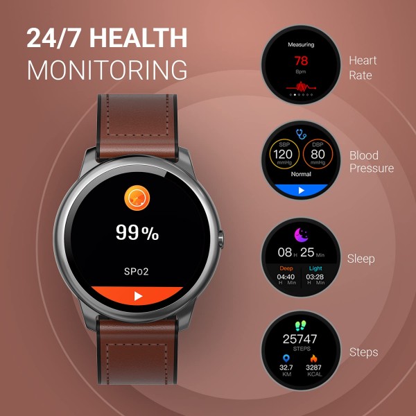 CrossBeats ORBIT- Special Edition- 1.3 IPS HD Display BT Calling Smartwatch Brown
