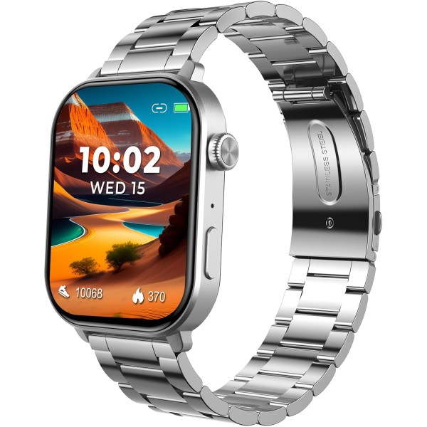 beatXP Unbound Pro 1.96 Super AMOLED Display Bluetooth Calling Smart Watch, Metal Body, Rotary Crown, 410 * 502px, 800 Nits, 60Hz Refresh Rate, 100+ Sports Modes, 24/7, IP67 (Silver)